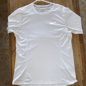 White Nike long-sleeve running shirt.